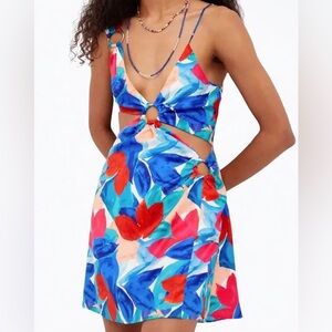 $216 NWT Blue For Love & Lemons “Lorenza” Open Back Satin Mini Dress Sz X-Small